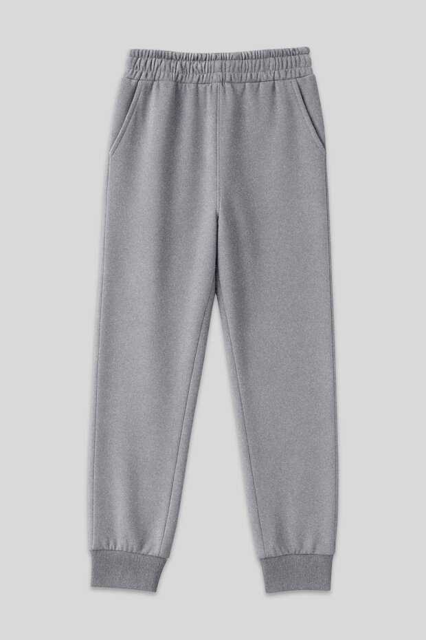 Gri Melanj Yüksek Bel Jogger Rahat Form Manşetli Kadın Eşofman Alt - 94561 - 1