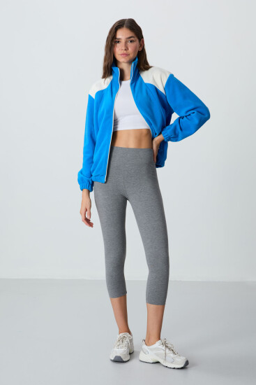 Gri Melanj Yüksek Bel Slim Fit Dar Paça Kadın Kapri Tayt - 93097 
