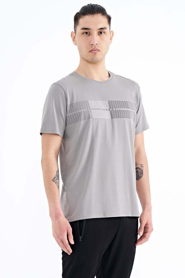 Gri Minimal Yazı Baskılı Standart Kalıp Erkek T-shirt - 88182
