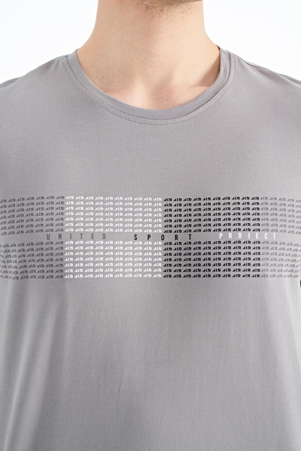 Gri Minimal Yazı Baskılı Standart Kalıp Erkek T-shirt - 88182
