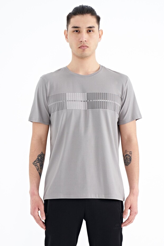 Gri Minimal Yazı Baskılı Standart Kalıp Erkek T-shirt - 88182