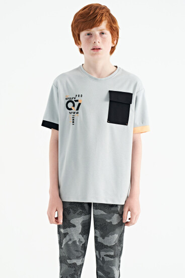 Gri O Yaka Oversize Cep Detaylı Erkek Çocuk T-Shirt - 11152 