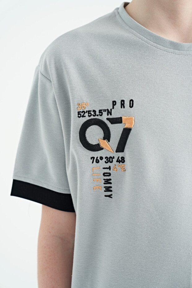 Gri O Yaka Oversize Cep Detaylı Erkek Çocuk T-Shirt - 11152
