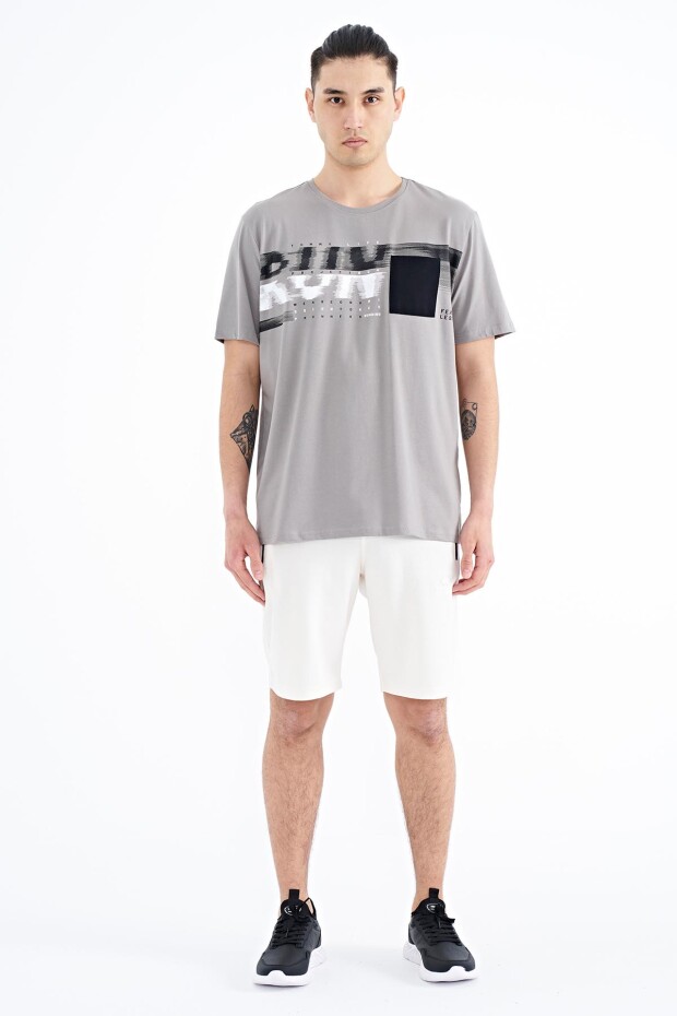 Gri Ön Cep Detaylı Baskılı Standart Kalıp Erkek T-shirt - 88200