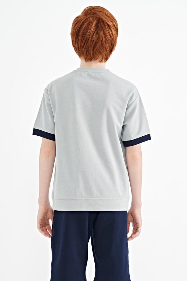 Gri Ön Yazı Nakışlı O Yaka Oversize Erkek Çocuk T-Shirt - 11147