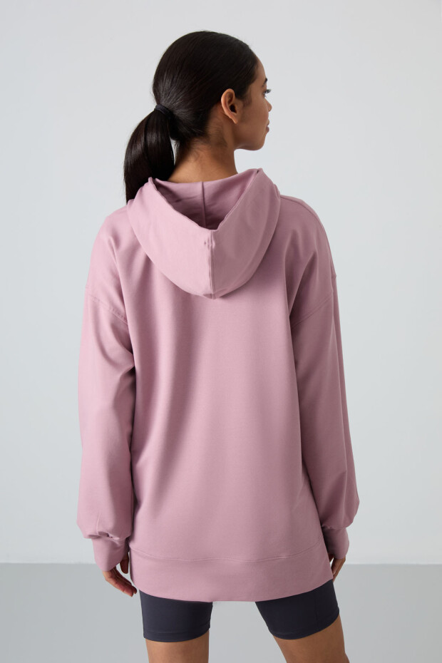 Gül Kurusu Balon Kol Yazı Nakışlı Kadın Oversize Tunik Sweatshirt - 97163