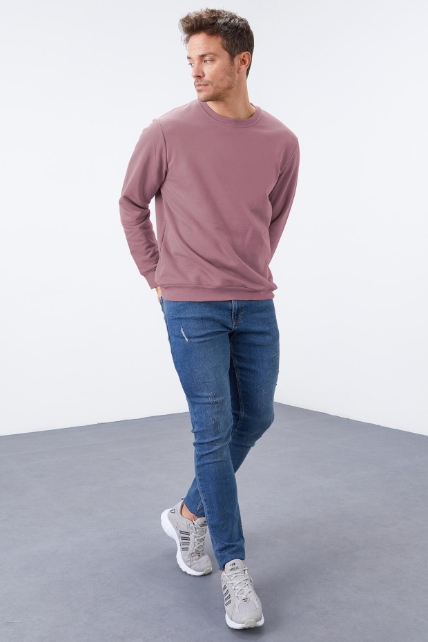 Gül Kurusu Basic O Yaka Rahat Form Erkek Sweatshirt - 88053