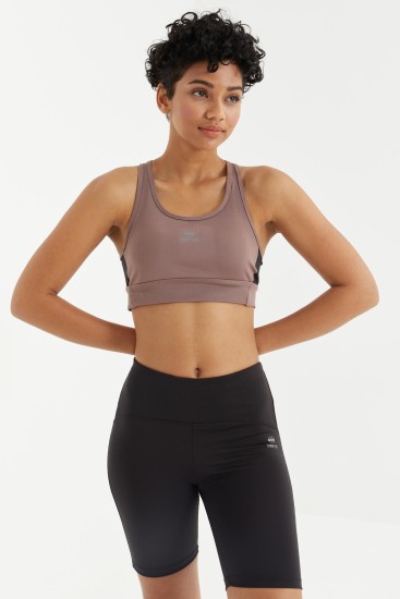 Gül Kurusu Çapraz Sırt Detaylı Slim Fit U Yaka Pedli Kadın Spor Büstiyer - 97121 