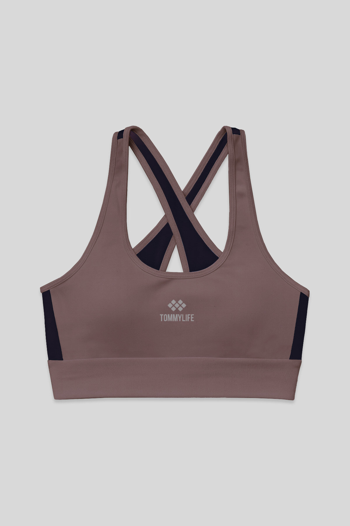 Gül Kurusu Çapraz Sırt Detaylı Slim Fit U Yaka Pedli Kadın Spor Büstiyer - 97121 - TOMMYLIFE