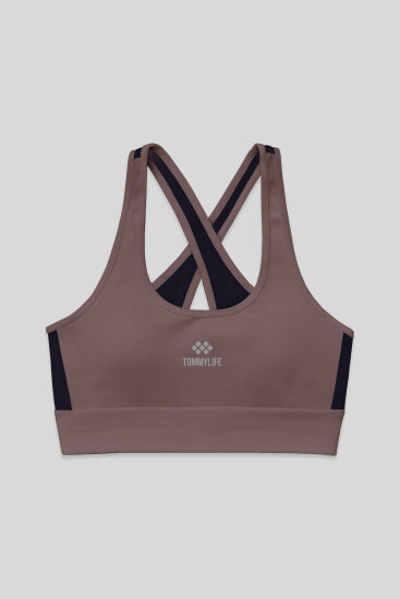 Gül Kurusu Çapraz Sırt Detaylı Slim Fit U Yaka Pedli Kadın Spor Büstiyer - 97121 