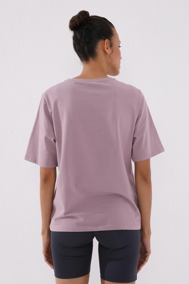 Gül Kurusu Deforme Yazı Baskılı O Yaka Kadın Oversize T-Shirt - 97134