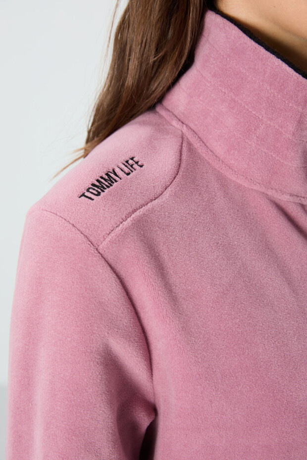 Gül Kurusu Dik Yaka Fermuarlı Rahat Form Kadın Polar Sweatshirt - 97173 - 5