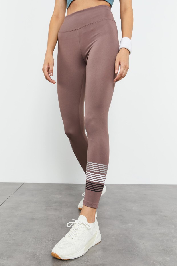 Gül Kurusu Yüksek Bel Yazı Baskılı Slim Fit Dar Paça Kadın Tayt - 94544 - 4