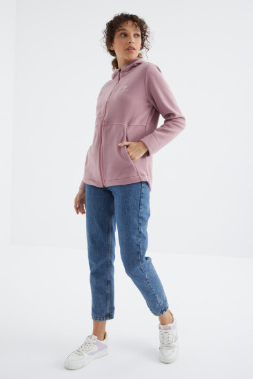 Gül Kurusu Kapüşonlu Fermuarlı Rahat Form Kadın Polar Sweatshirt - 97233 - TOMMYLIFE (1)