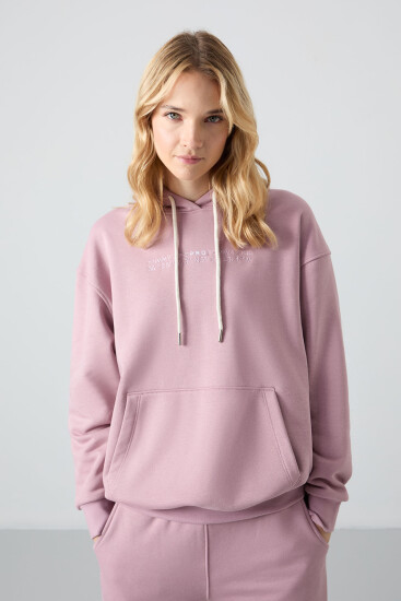 Gül Kurusu Kapüşonlu Kanguru Cep Oversize Lastik Paça Kadın Eşofman Takımı - 95288 - TOMMYLIFE (1)