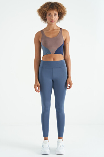 Gül Kurusu Logo Baskılı Renk Bloklu Sırt Çapraz Detaylı Dalgıç Kumaş Kadın Büstiyer - 97260 - TOMMYLIFE (1)