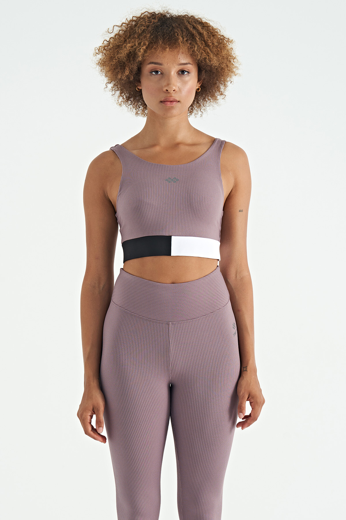 Gül Kurusu Renk Bloklu Logo Baskılı Dar Kalıp Fitilli Kadın Büstiyer - 97275 - TOMMYLIFE