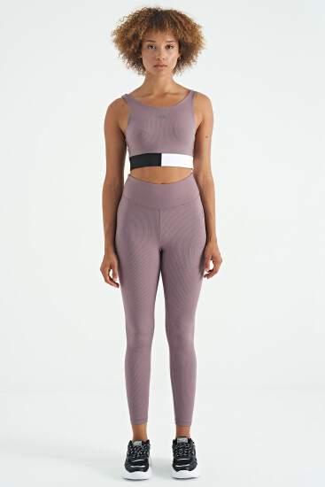 Gül Kurusu Renk Bloklu Logo Baskılı Dar Kalıp Fitilli Kadın Büstiyer - 97275 - TOMMYLIFE (1)