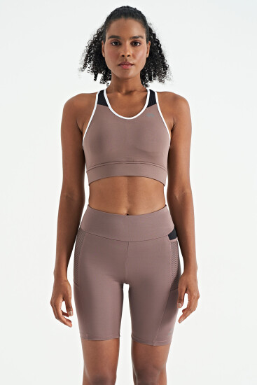 Gül Kurusu Renk Bloklu Sırt Baskı Detaylı Dar Kalıp Kadın Büstiyer - 97253 - TOMMYLIFE