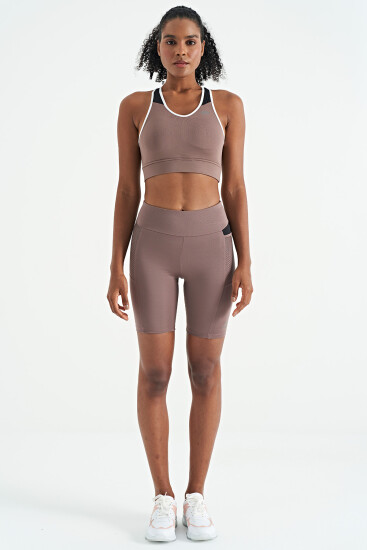 Gül Kurusu Renk Bloklu Sırt Baskı Detaylı Dar Kalıp Kadın Büstiyer - 97253 - TOMMYLIFE (1)