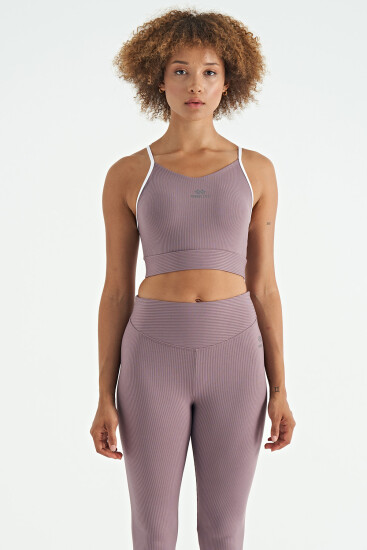 Gül Kurusu Sırt Çapraz Detaylı Logo Baskılı Dar Kalıp Fitilli Kadın Büstiyer - 97274 - TOMMYLIFE