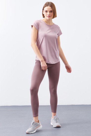 Gül Kurusu Sırt Pencereli Kısa Kol Standart Kalıp O Yaka Kadın T-Shirt - 97101 - TOMMYLIFE (1)