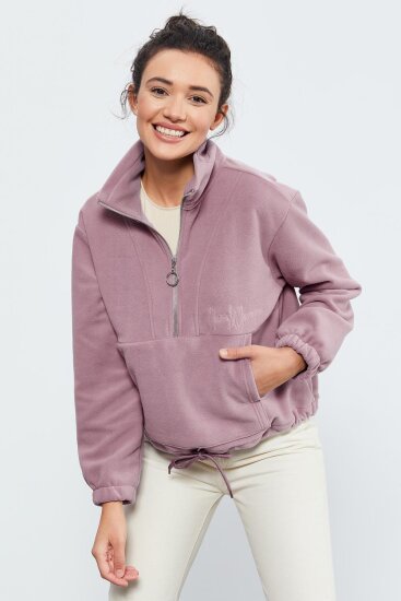 Gül Kurusu Yarım Fermuar Etek Ucu Büzgülü Kadın Polar Oversize Sweatshirt - 97171 - TOMMYLIFE