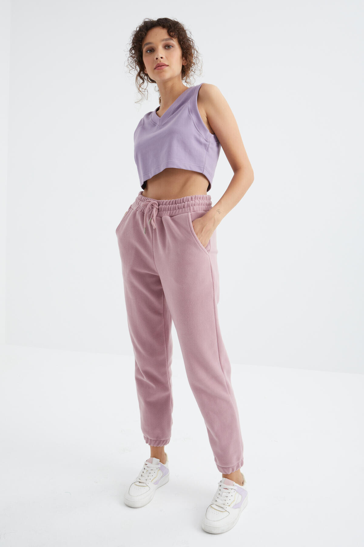 Gül Kurusu Yüksek Bel Basic Bağcıklı Jogger Polar Kadın Eşofman Alt - 94622 - TOMMYLIFE