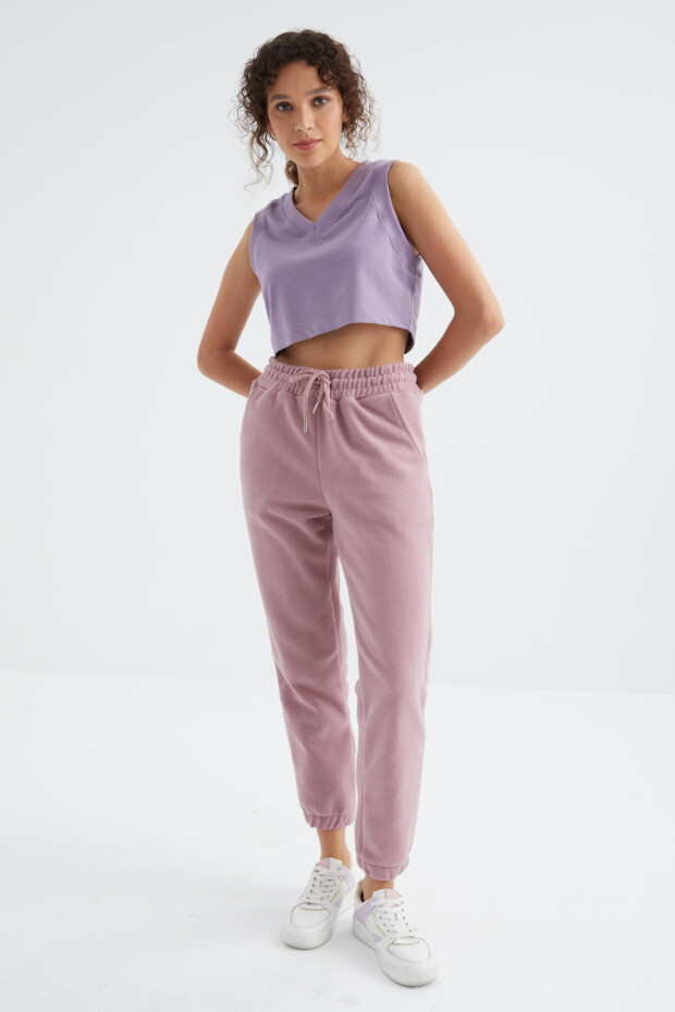 Gül Kurusu Yüksek Bel Basic Bağcıklı Jogger Polar Kadın Eşofman Alt - 94622 - 6