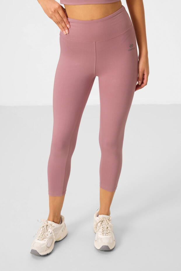 Gül Kurusu Yüksek Bel Kapri-Crop T-Shirt Slim Fit Kadın Tayt Takım - 95285 - 6