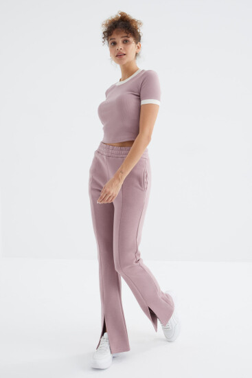 Gül Kurusu Yüksek Bel Ön Yırtmaç Detaylı Yan Cepli Rahat Form Kadın Eşofman Alt - 94625 - TOMMYLIFE