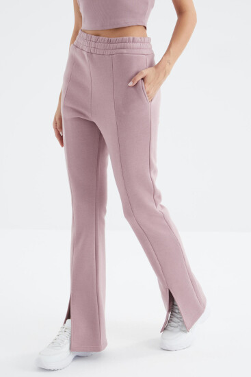 Gül Kurusu Yüksek Bel Ön Yırtmaç Detaylı Yan Cepli Rahat Form Kadın Eşofman Alt - 94625 - TOMMYLIFE (1)