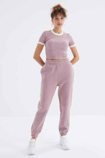 Gül Kurusu Yüksek Bel Rahat Form Basic Jogger Kadın Eşofman Alt - 94624 