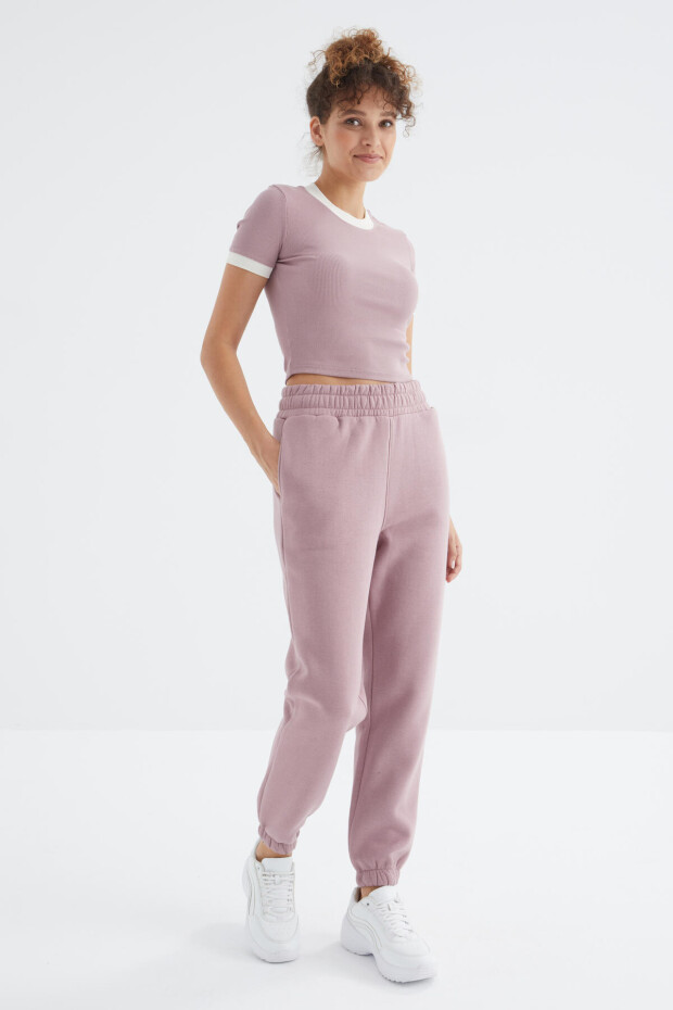 Gül Kurusu Yüksek Bel Rahat Form Basic Jogger Kadın Eşofman Alt - 94624 - 5