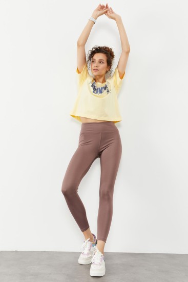 Gül Kurusu Yüksek Bel Streç Slim Fit Dar Paça Kadın Tayt - 94545 