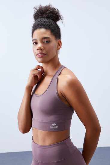 Gül Kurusu Yüksek Bel Toparlayıcı Çapraz Sırt Detaylı Slim Fit Kadın Tayt Takım - 95283 - TOMMYLIFE (1)