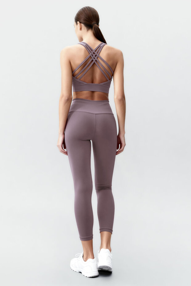 Gül Kurusu Yüksek Bel Toparlayıcı Çapraz Sırt Detaylı Slim Fit Kadın Tayt Takım - 95283 - 5