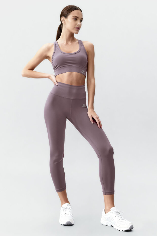 Gül Kurusu Yüksek Bel Toparlayıcı Çapraz Sırt Detaylı Slim Fit Kadın Tayt Takım - 95283 - 2