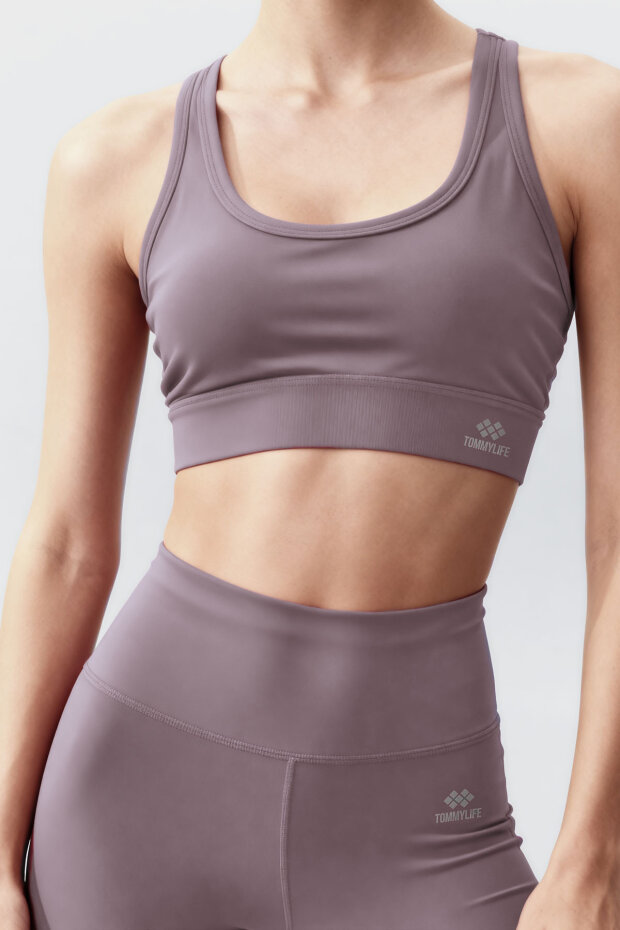 Gül Kurusu Yüksek Bel Toparlayıcı Çapraz Sırt Detaylı Slim Fit Kadın Tayt Takım - 95283 - 3