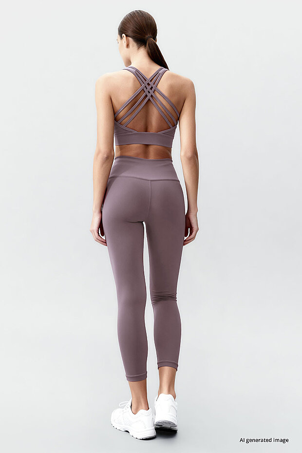 Gül Kurusu Yüksek Bel Toparlayıcı Çapraz Sırt Detaylı Slim Fit Kadın Tayt Takım - 95283 - 5