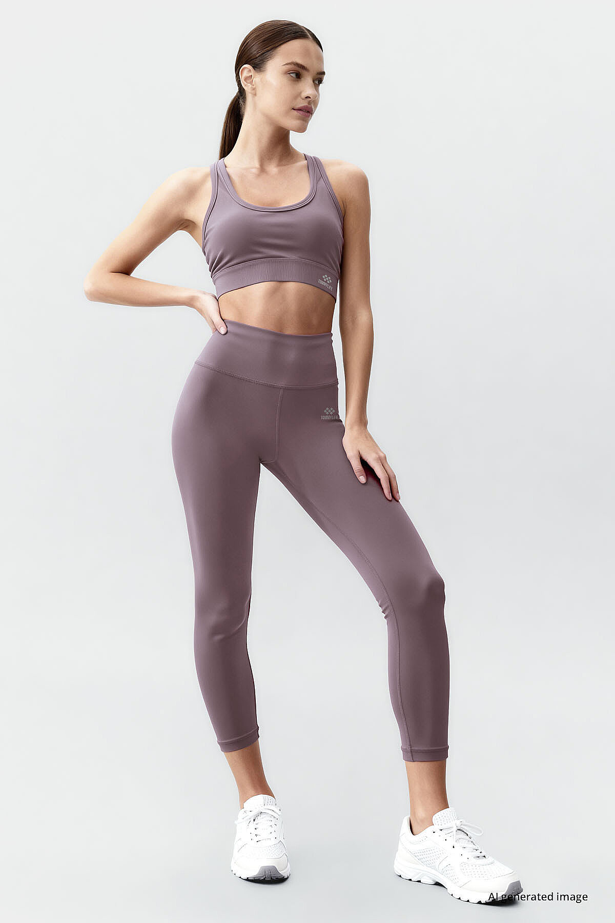 Gül Kurusu Yüksek Bel Toparlayıcı Çapraz Sırt Detaylı Slim Fit Kadın Tayt Takım - 95283 - TOMMYLIFE