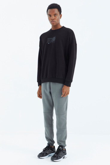 Haki Bağcıklı Şerit Detaylı Rahat Kalıp Erkek Eşofman Alt - 82106 - TOMMYLIFE (1)