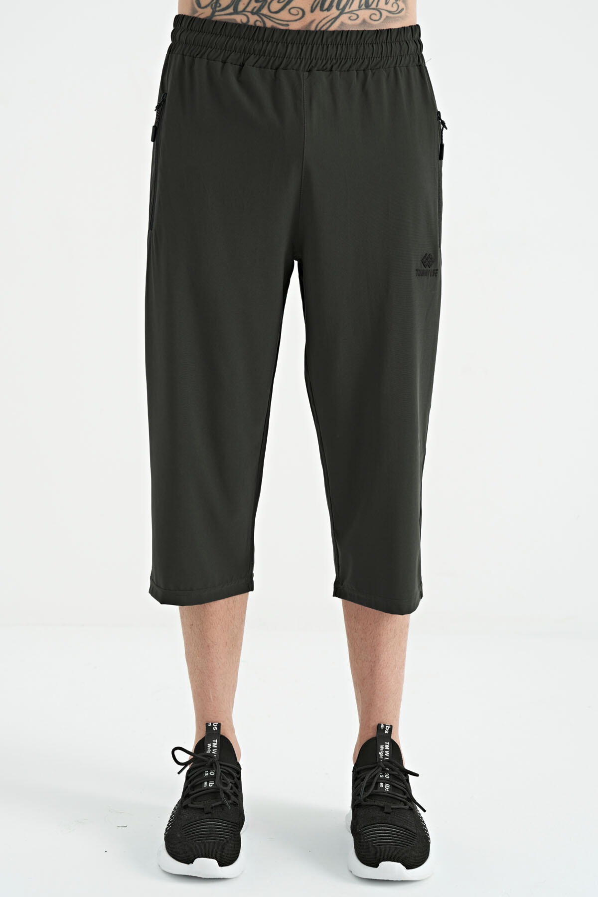 Haki Bağcıklı Standart Kalıp Fermuar Cepli Aktif Spor Erkek Kapri - 83096 - TOMMYLIFE (1)