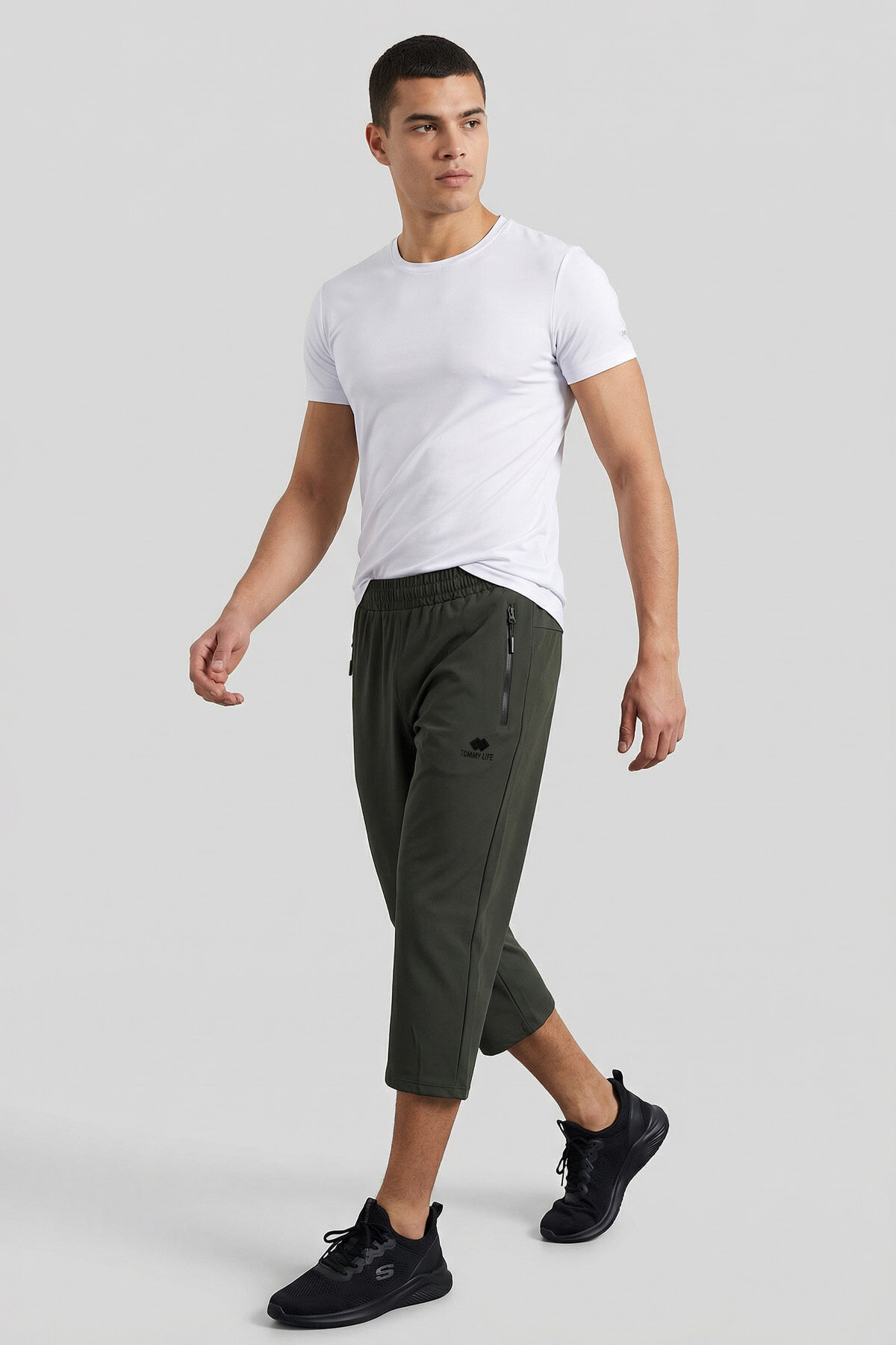 Haki Bağcıklı Standart Kalıp Fermuar Cepli Aktif Spor Erkek Kapri - 83096 - TOMMYLIFE