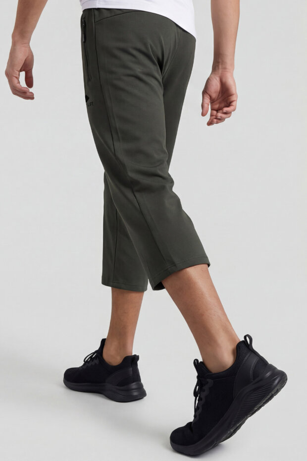 Haki Bağcıklı Standart Kalıp Fermuar Cepli Aktif Spor Erkek Kapri - 83096 - 3