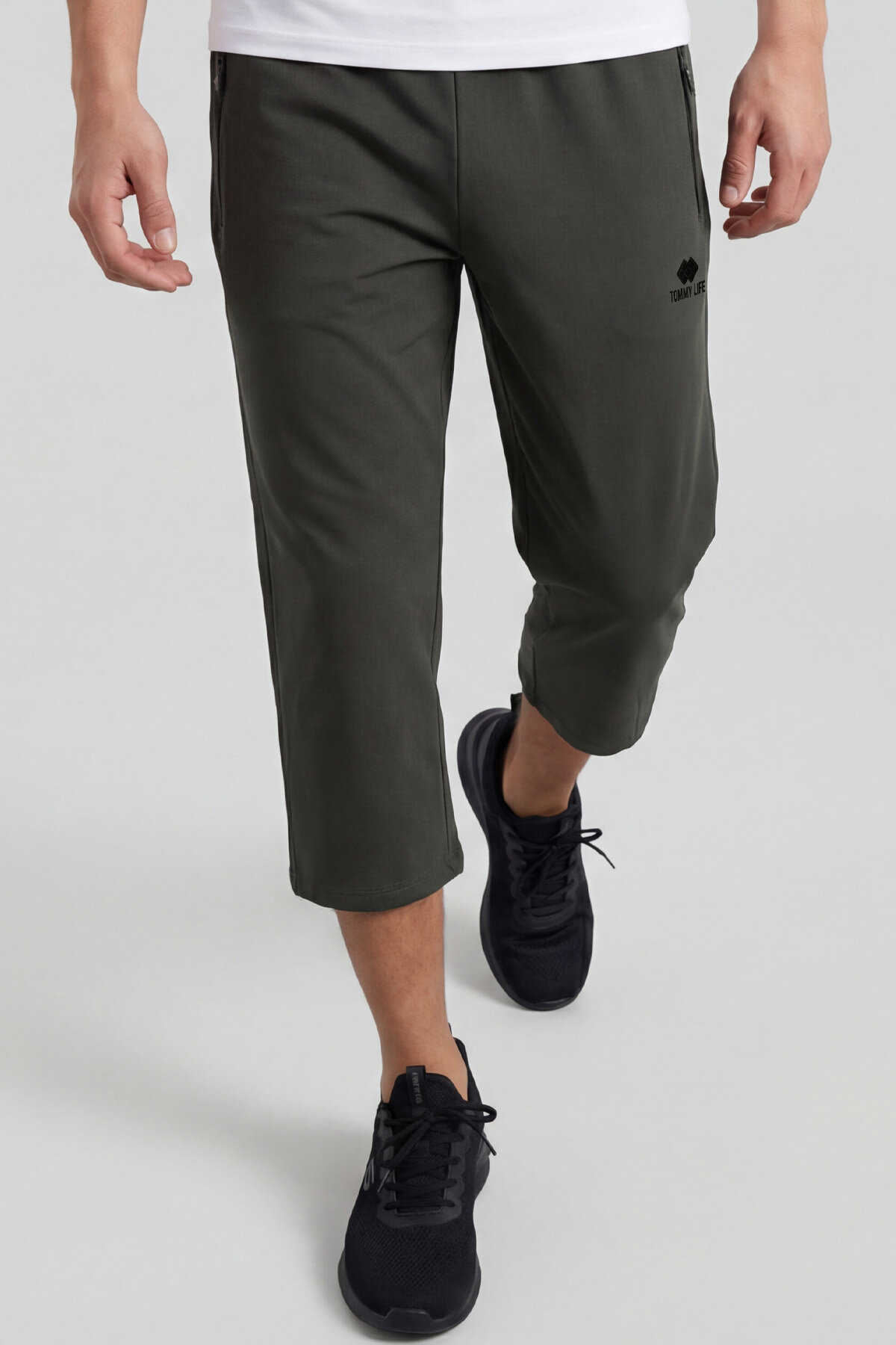 Haki Bağcıklı Standart Kalıp Fermuar Cepli Aktif Spor Erkek Kapri - 83096 - TOMMYLIFE (1)