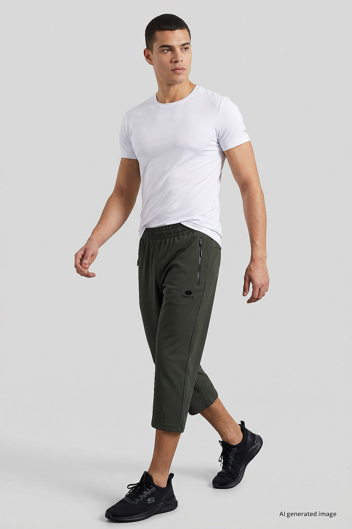 Haki Bağcıklı Standart Kalıp Fermuar Cepli Aktif Spor Erkek Kapri - 83096 - TOMMYLIFE