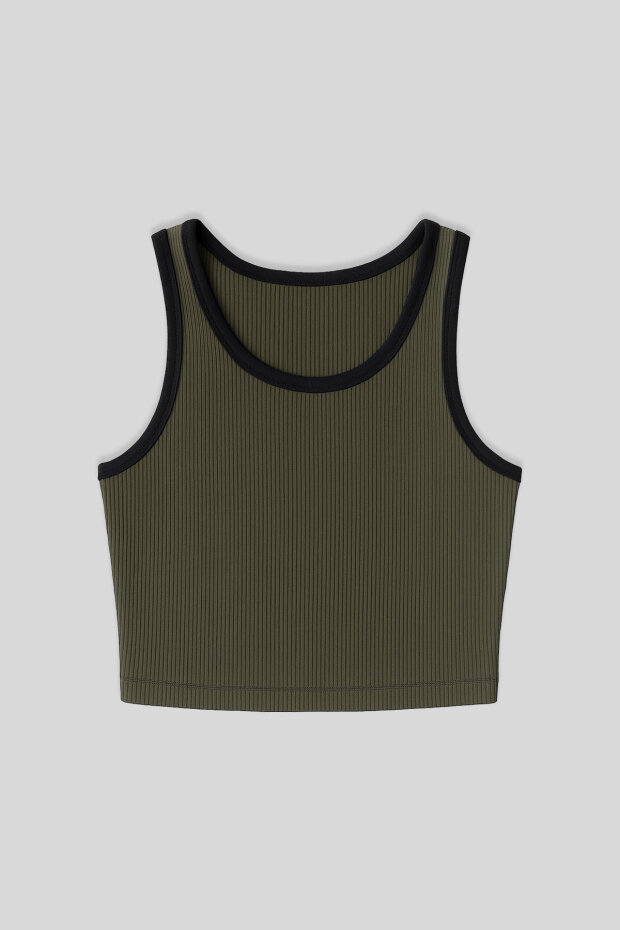 Haki Basic Sıfır Kol Dar Kalıp U Yaka Kadın Crop Top Atlet - 97160 - 1