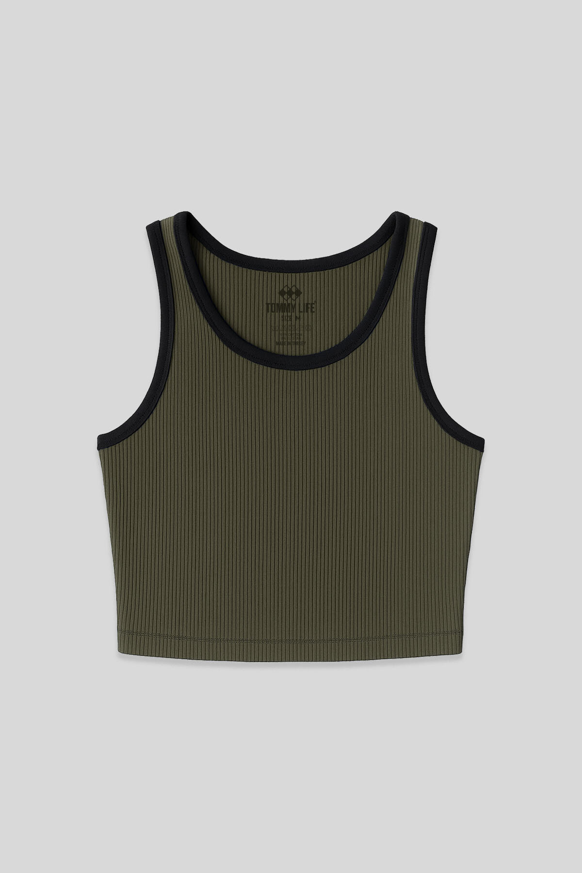 Haki Basic Sıfır Kol Dar Kalıp U Yaka Kadın Crop Top Atlet - 97160 - TOMMYLIFE