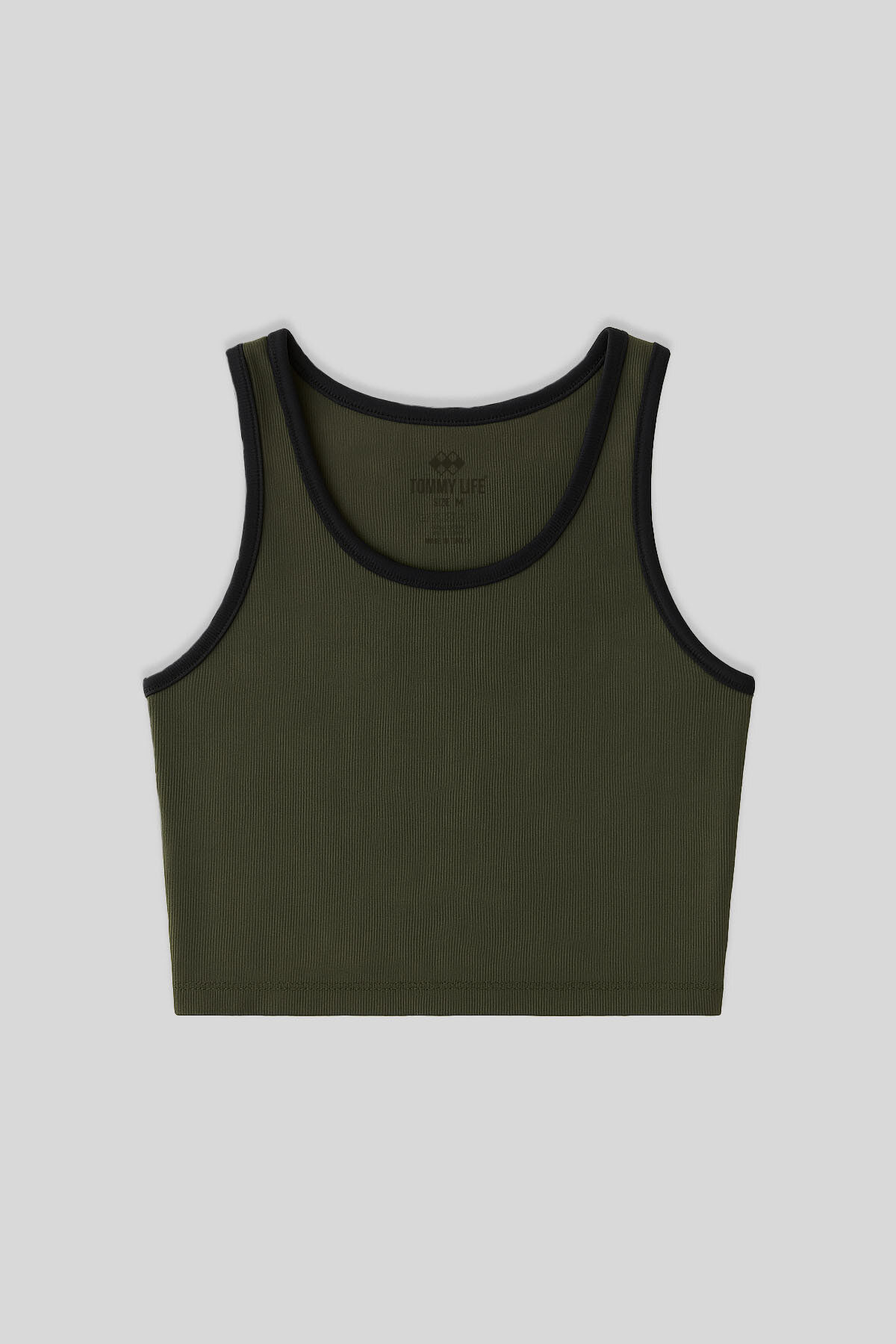 Haki Basic Sıfır Kol Dar Kalıp U Yaka Kadın Crop Top Atlet - 97162 - TOMMYLIFE (1)